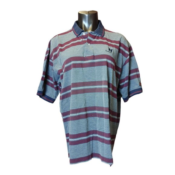 SLAZENGER Mens L Blue Red Striped Short Sleeve Polo Golf Cotton Shirt - Picture 1 of 4